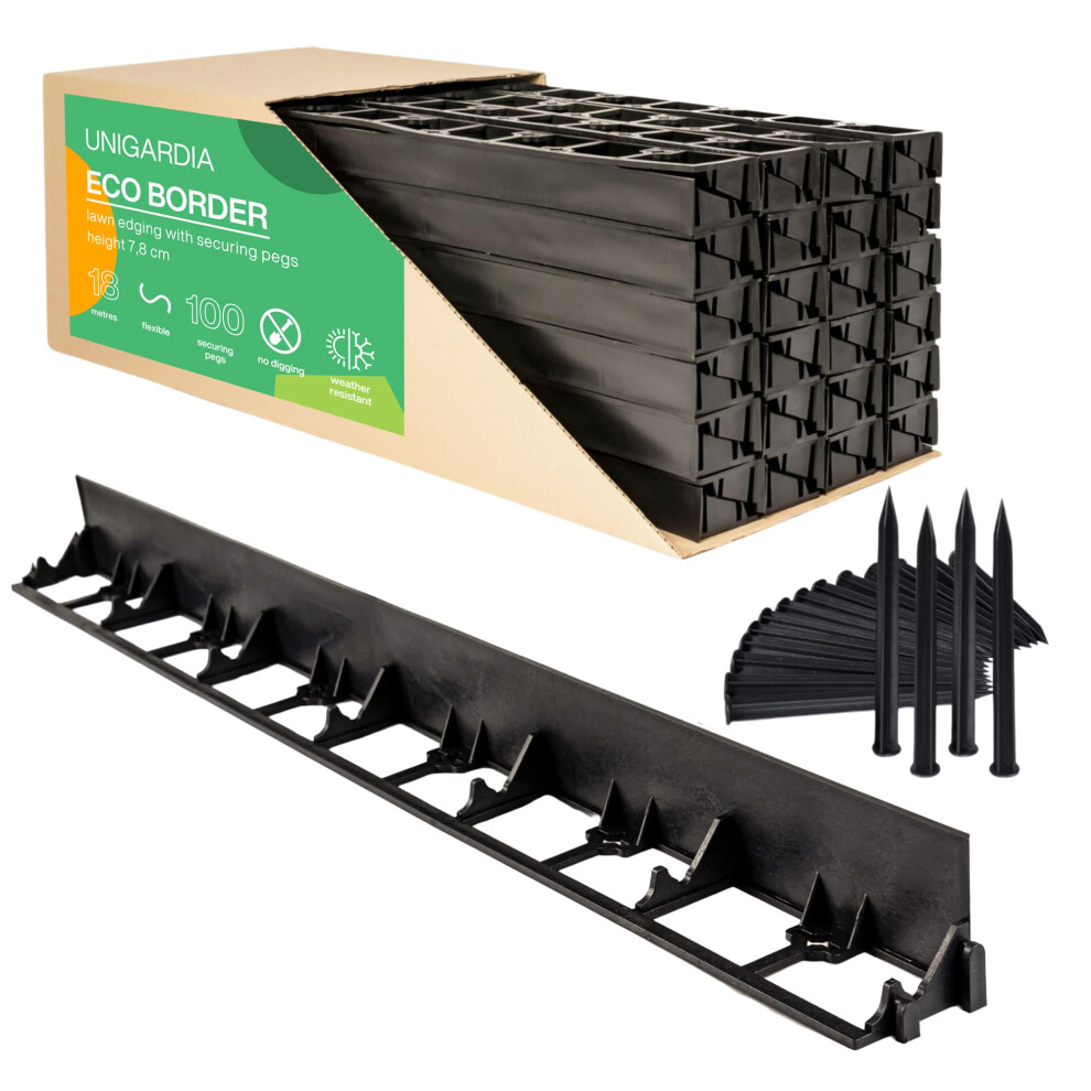 Flexible Lawn Edging 18 M - Invisible Plastic Garden Edge With 100 Securing Pegs - Easy To Use, Weather Resistant - Grass, Flowerbed & Path Border 8000003893595