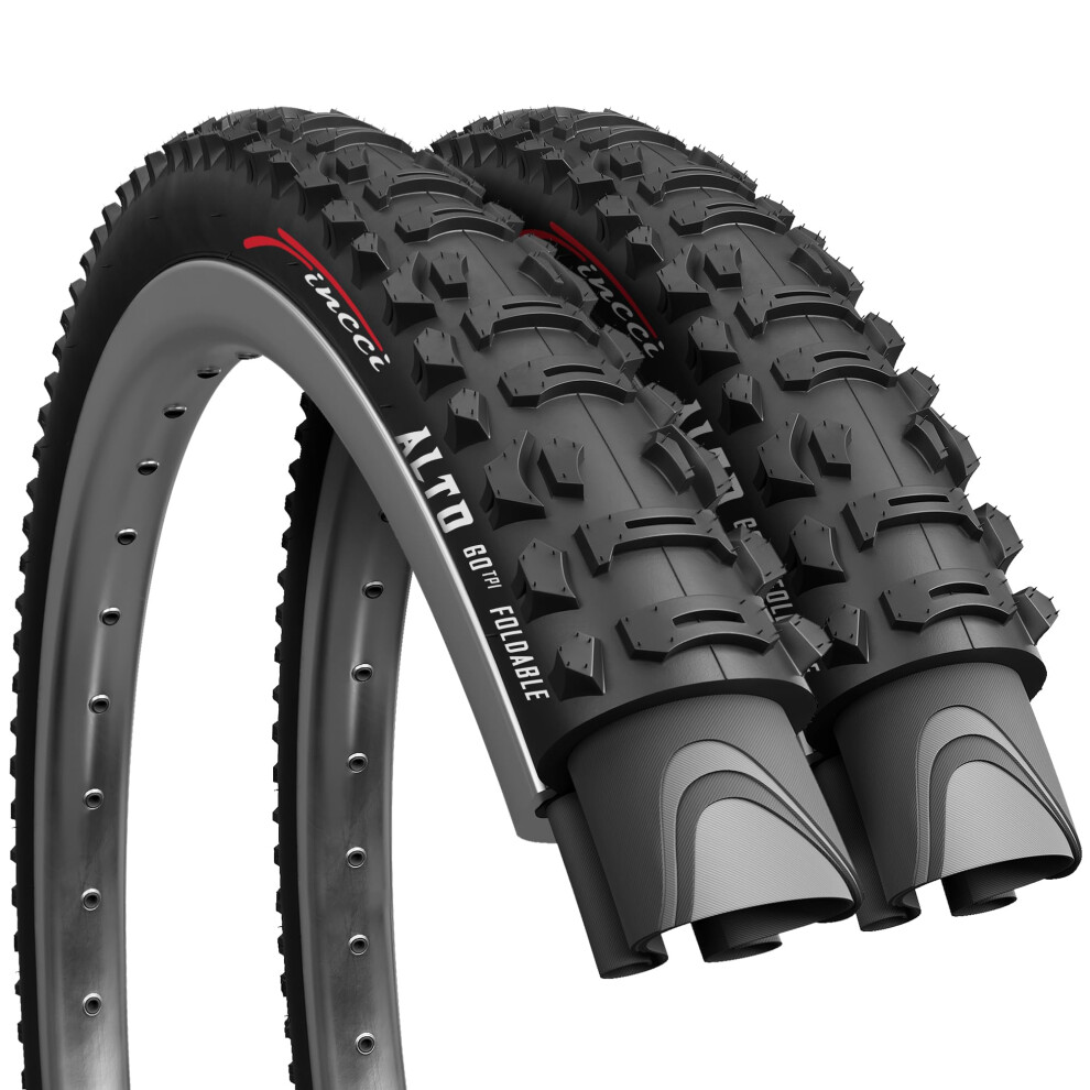 Fincci Pair 26 Inch Bike Tyres - Pair Foldable Mountain Bike Tyres 26 X 1.95-60 Tpi Bicycle Tires 50-559 For Mtb, Road, Cross, Country Bicycle 8000003904611