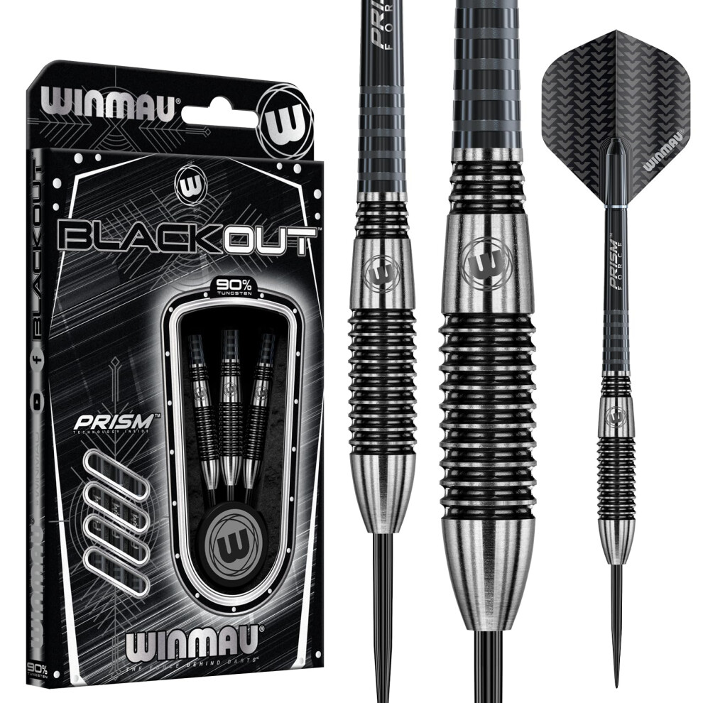 Winmau Blackout 26 Gram Tungsten Darts Set With Flights And Shafts (Stems)