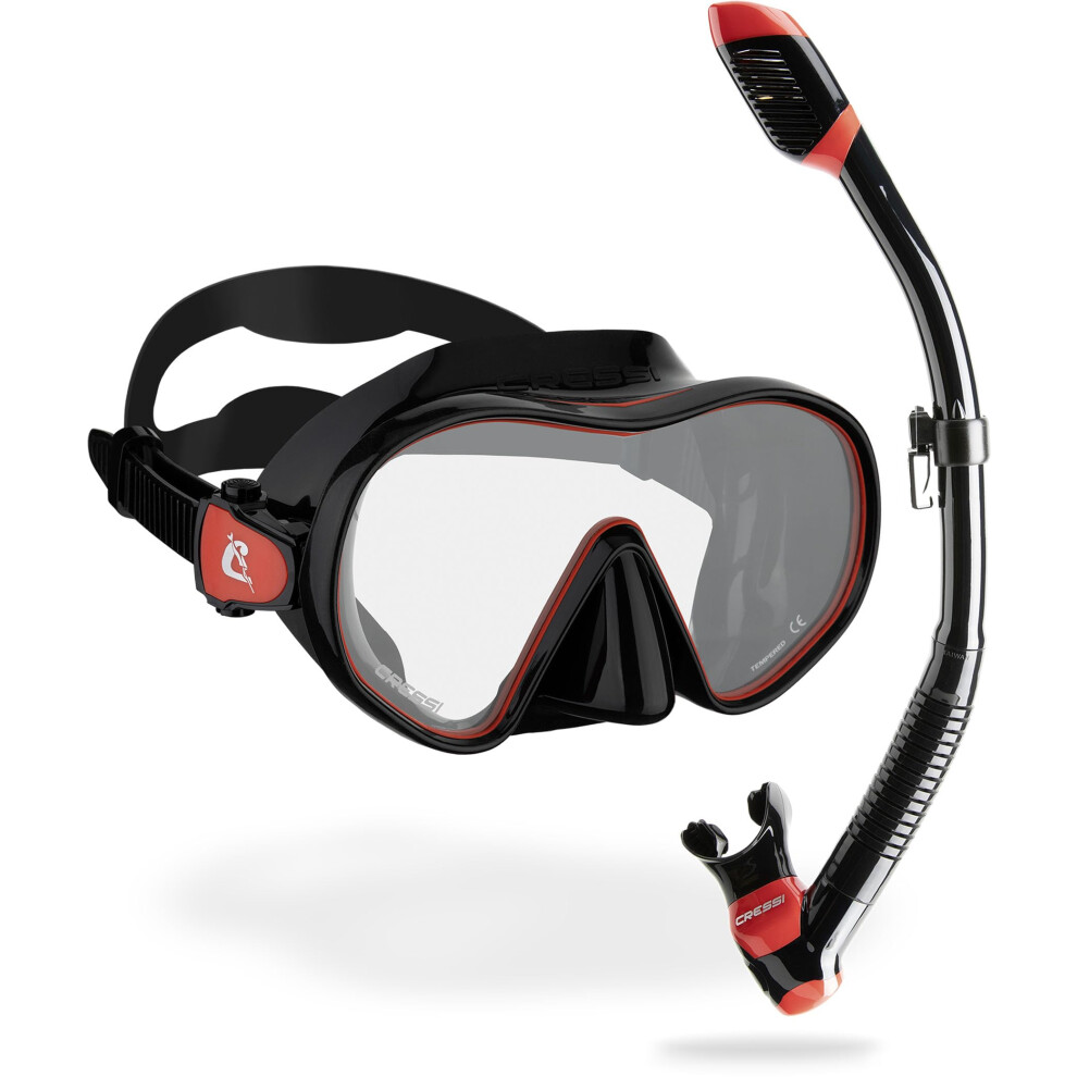 Cressi F-Dual + Supernova Dry Combo - Unisex Diving Mask F-Dual Rimless And Dry Snorkel For Snorkelling And Scuba Diving, / Black/Red