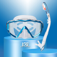 Dry Snorkel Set, Pano 3 Window Snorkel Mask, Anti-Fog Scuba Diving Goggles and Snorkel, Professional Adult Snorkeling Swim Mask Gear (Lake Blue Set)