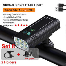 10000mAh fietslamp met digitale batterij-indicator, USB-oplaadbare fietslampenset met 8 LED-zaklampen