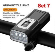 10000mAh fietslamp met digitale batterij-indicator, USB-oplaadbare fietslampenset met 8 LED-zaklampen
