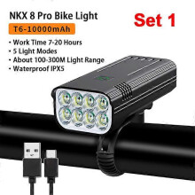 10000mAh fietslamp met digitale batterij-indicator, USB-oplaadbare fietslampenset met 8 LED-zaklampen