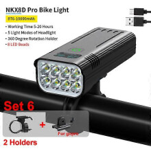 10000mAh fietslamp met digitale batterij-indicator, USB-oplaadbare fietslampenset met 8 LED-zaklampen