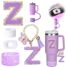 Stanley paarse pailletten letter vlinder kwastje hanger beker ketting glanzende bekerhouder schattige theekop rietje dop stofstopper
