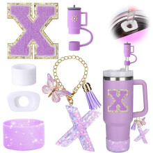 Stanley paarse pailletten letter vlinder kwastje hanger beker ketting glanzende bekerhouder schattige theekop rietje dop stofstopper
