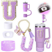 Stanley paarse pailletten letter vlinder kwastje hanger beker ketting glanzende bekerhouder schattige theekop rietje dop stofstopper