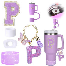 Stanley paarse pailletten letter vlinder kwastje hanger beker ketting glanzende bekerhouder schattige theekop rietje dop stofstopper