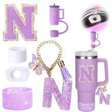 Stanley paarse pailletten letter vlinder kwastje hanger beker ketting glanzende bekerhouder schattige theekop rietje dop stofstopper