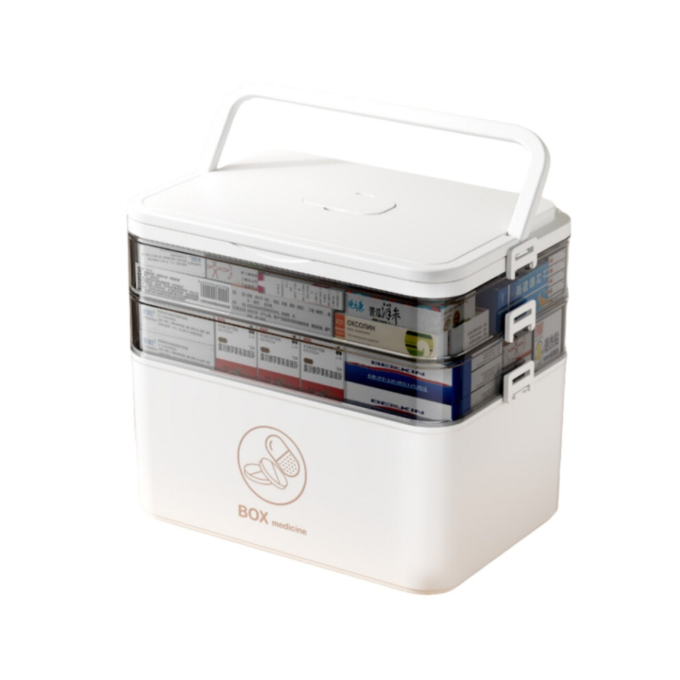 White 3Tier Medicine Storage, Household Medicine Box, Multilayer With Carry Handle, For Jewellery, Medicines, Cosmetics (White)