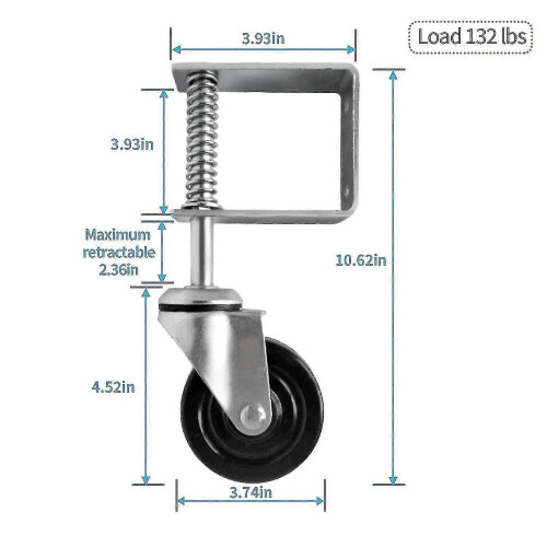 Roda de portão resistente de 4 polegadas com mola, capacidade máxima de 100 kg, para portões e cercas, durável e estável 2