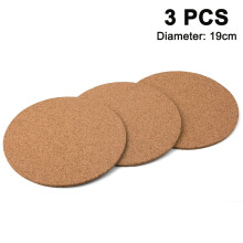Ronde kurken onderzetters/placemats, met afbeeldingen van potten, pannen en planten, 19 cm diameter x 1 cm dik, set van 3 onderzetters