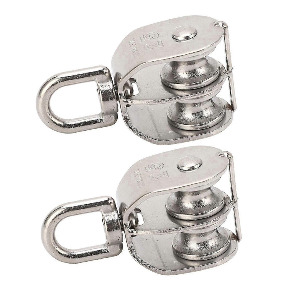 2Pcs Double Pulley Stainless Steel M25 Double Pulley Block 150Kg Bearing Swivel Pulley Wheel Roller 9450876679021