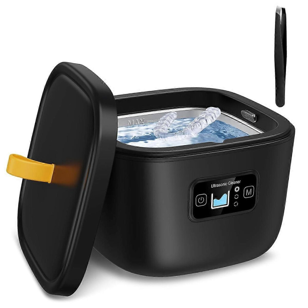 Black Ultrasonic Cleaner For Retainer, Denture, Mouth Guard, Toothbrush 43Khz 255Ml Ultrasonic Retainer Eu Plug
