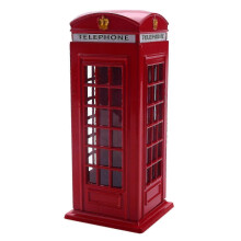 Red London Telephone Booth Metal Piggy Bank for Coin Collection