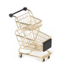 Chariot de courses en fer à double couche, chariot utilitaire de supermarché, jouet décoratif pour bureau, doré