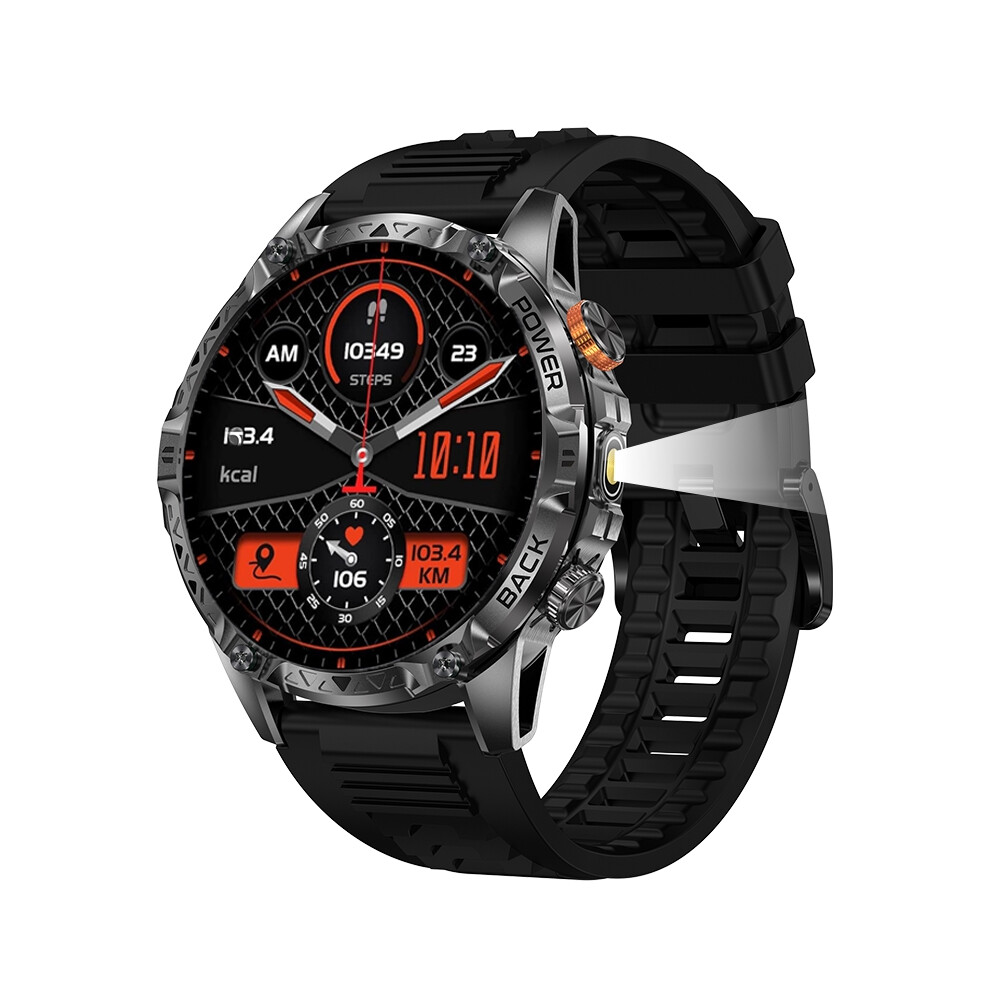 Yk16 Smartwatch 1.7 Ips 1000Mah Long Battery Flashlight Compass Fitness Tracker(Black) Black 6976917409004