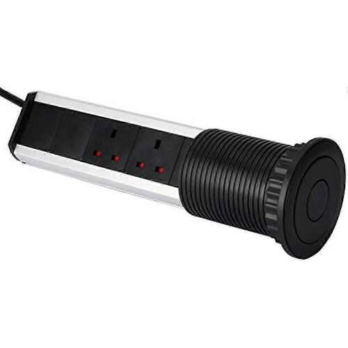 Tomadas Elétricas Pretas com Elevação e 2 Portas de Carregamento USB para Bancadas de Cozinha 2