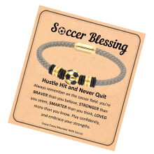 Adjustable Football Leather Bracelet Magnetic Clasp For-Gray
