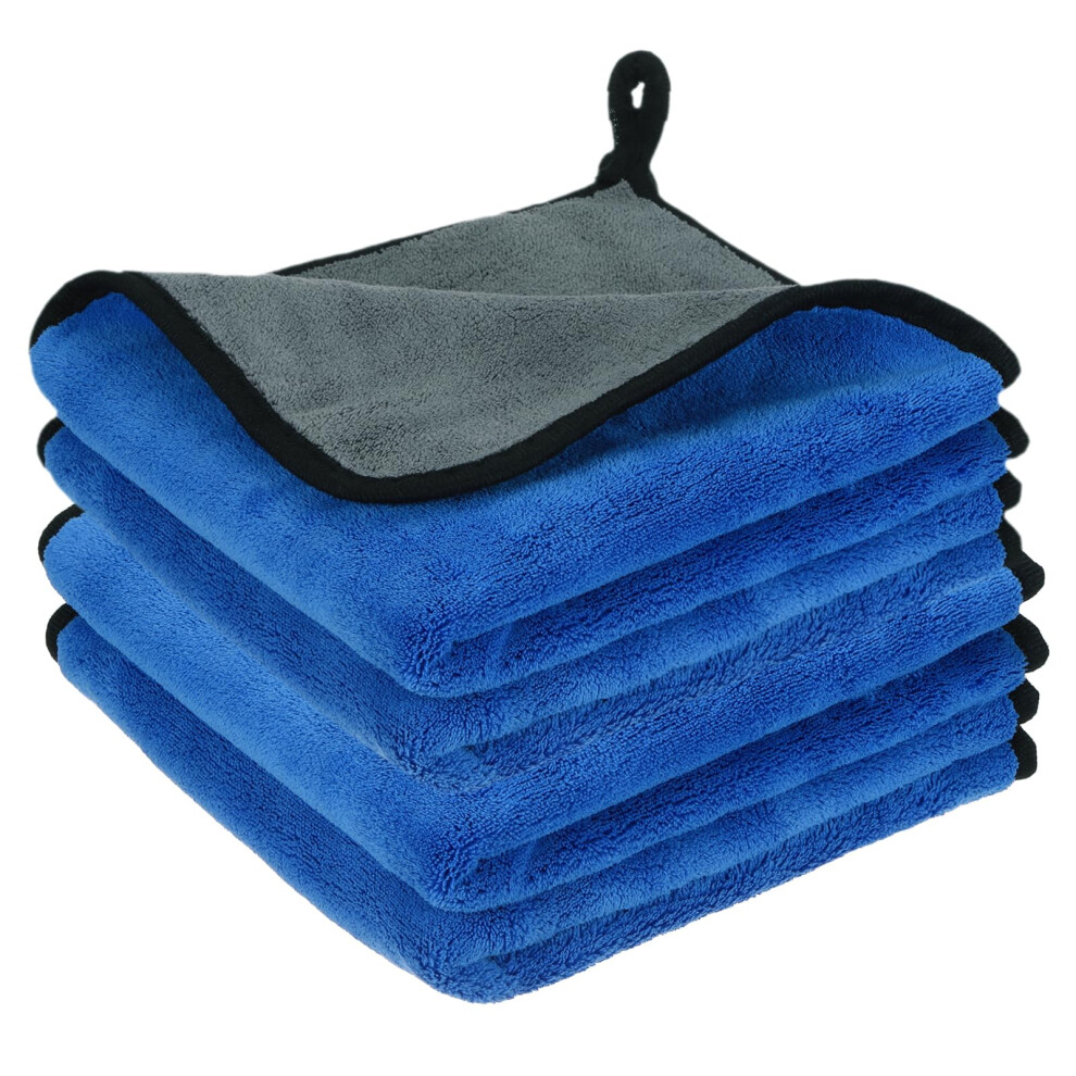 4 Pcs Microfiber Car Drying Towels 500Gsm Super Absorbent Scratch Doublesided Fleece Gray/Blue 9330225490029