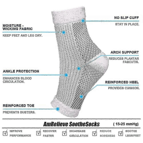2 Pairs Orthopedic Compression Socks, Black and White, L/XL, Comfortable Support Fit 2