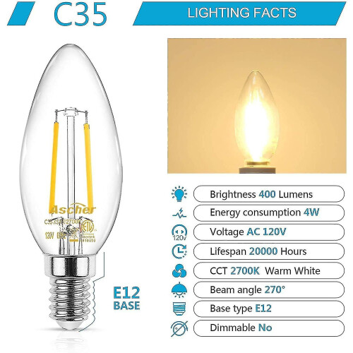 Κλασική λάμπα LED κηροπήγιο E12, ισοδύναμη με 40w, θερμό λευκό 2700k, διαφανές γυαλ 1