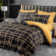 (Super King, Gold & Black) Double Brushed Microfiber Duvet Cover Set Reversible Design with Zipper Closure and Corner Ties