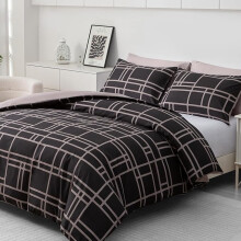 (King, Warm Grey &amp; Black) Double Brushed Microfiber Duvet Cover Set Reversible Design with Zipper Closure and Corner Ties