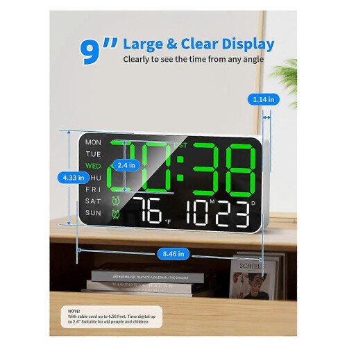 Große digitale Wanduhr (21,3 cm), LED-Wecker mit Ziffern, Grün 2