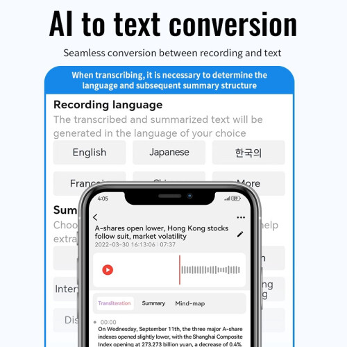Voice Recorder AI with Mind Map Summary and Transcription - 128GB(Black) 2