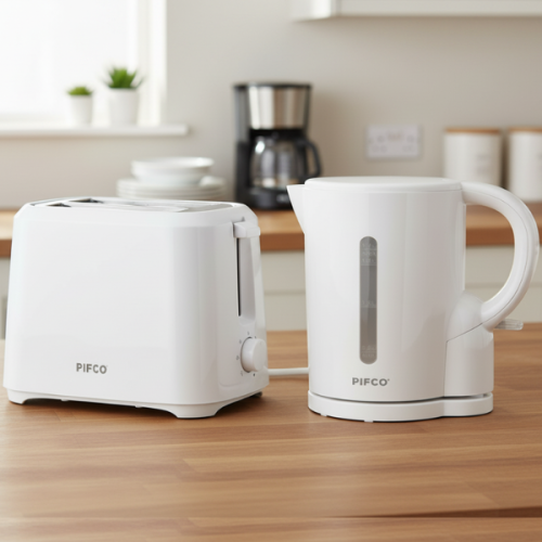Pifco White 1.7L Kettle & 2 Slice Toaster Set