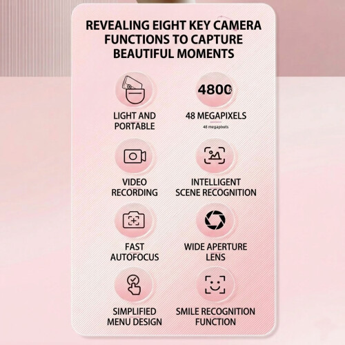 Kids Digital Camera 48MP Piano Lacquer Finish Auto Focus(Pink) 1