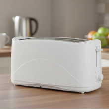 White 4 Slice Long Slot Toaster Variable Heating Levels