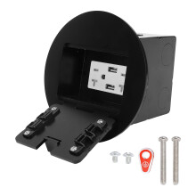 Recessed Floor Outlet Box Water Proof Stainless Steel Flat Socket Kit 20A 2 3 Holes 2 USB Round Black
