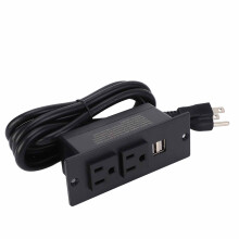 Recessed Power Strip 1500W 2 AC Outlets 2 USB Ports Furniture Power Socket with 1.5m Cord 12A