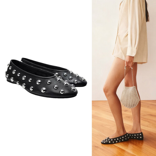 Modische flache Damenschuhe mit Nietendetails, weiche-37 Schwarz 1