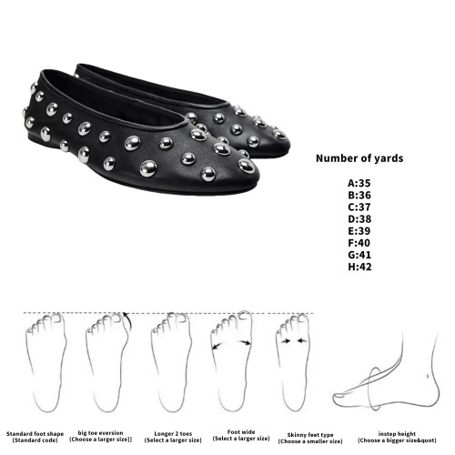 Modische flache Damenschuhe mit Nietendetails, weiche-37 Schwarz 2