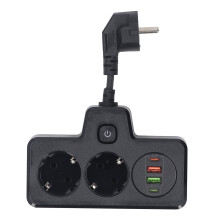 Flat Outlet Extender USB C 2 Prong Short Extension Cord Power Strip Desk Charger 3250W QC3.0 PD20W Dual Quick Charging