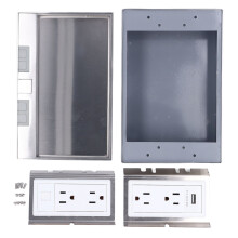 Embedded Power Strip Silver Color Stainless Steel Flat 4 3Prong Hole Computer and USB Port Recessed Ground Outlet