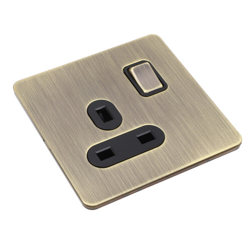 Switch Socket Antique Bronze Textured Stainless Steel Panel Button Switch with Prong Socket 1