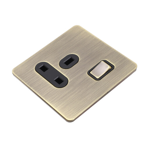Switch Socket Antique Bronze Textured Stainless Steel Panel Button Switch with Prong Socket 2