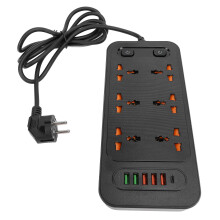 Power Strip 3000W 6 Outlets 5 USB Ports 1 Type C Fast Charge Port Smart Recognition Power Strip for Home School Office