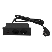 Recessed Socket 2 Outlets with PD20W USB C USB A Port Embedded Furniture Power Strip 1.5m Cord