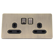 Wall Power Socket 2 Push Switch and Dual AC Outlets Bronze Texture Stainless Steel Panel Electrical Outlet for Indoor Use