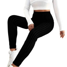 Moisture Wicking Solid Color High Waist Trousers-Black XL