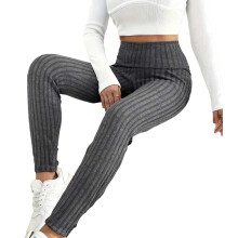 Pantalon décontracté taille haute élastique, couleur-Gris XL