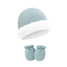 Zachte muts en wanten voor pasgeboren babymutsen met-blauw grijs