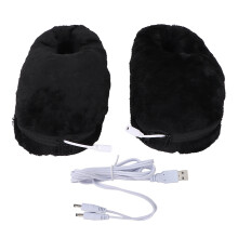 USB Heizschuhe für Damen und Herren, waschbar, weich, plüschig, elektrisch beheizbar, für warme Füße, schwarz