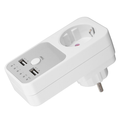 Voltage Protector Socket 3680W 16A Surge Protector Power Outlet with 2 USB Ports and Countdown Timer EU Plug 1